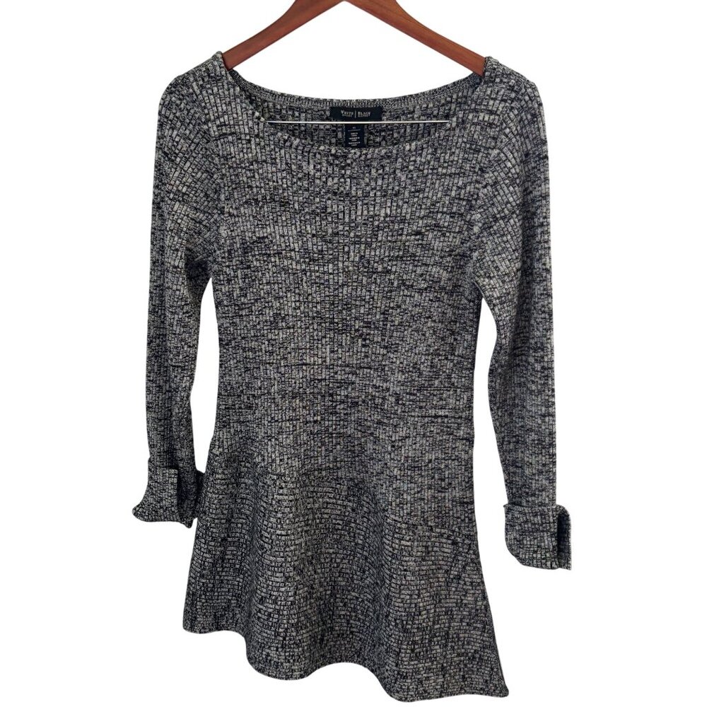 WHBM Women's Fitted Sweater Mini Dress Sz XL Black Gray w/ Silver Thread